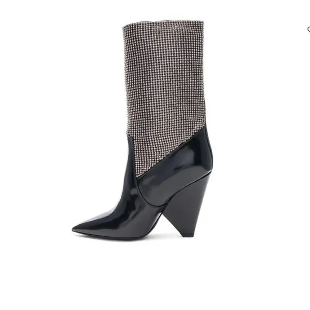 Saint Laurent Jazz Calf Swarovski Crystal Embellished Niki 105 Ankle Boots 39.5